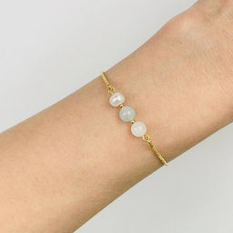 Браслет регулируемый для Рака из Жемчуга, Аквамарина и Лунного камня