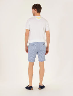 Koyu Mavi Slim Fit Beli Lastikli _izgili Ba_c_kl_ Bermuda _ort