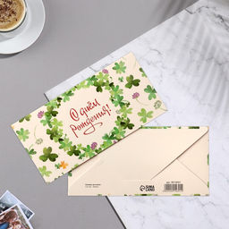 Цена за 10 шт. Конверт для денег С Днём Рождения! клевер, 16,5х8 см - Дарим красиво фото 2