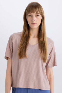 Fall in Love Regular Fit V Yaka K?sa Kollu Casual Pijama Ustu - Defacto фото 2