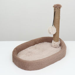 Лежанка с когеточкой Пижон, овальная, 55 х 36 х 47см, пушистый мех, джут, коричневая  фото 10