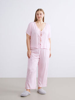 V Yaka ?izgili Kad?n Pijama Tak?m?