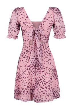 Pembe Desenli Belden Ac?lan Mini Astarl? Sifon Dokuma Elbise TWOSS23EL01171