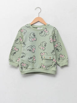 Bisiklet Yaka Uzun Kollu Minnie Mouse Bask?l? K?z Bebek Sweatshirt