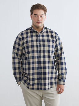 B?y?k Beden Regular Fit Uzun Kollu Ekose Gabardin Erkek G?mlek