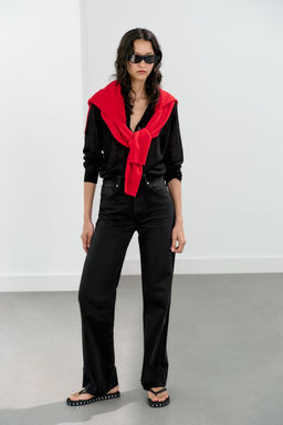 JEANS TRF WIDE LEG TIRO ALTO / Negro