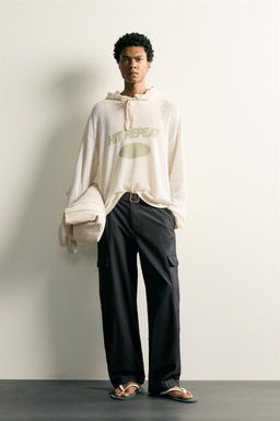 SUDADERA RELAXED FIT CAPUCHA / Crudo