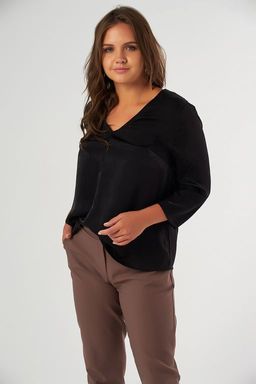 Блузка нарядная с кружевом большого размера черная - Fly фото 4