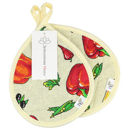 Кухонный комплект Перцы: прихватка 18х20см форма Капелька - 2шт, рогожка 171г/м2, хлопок 100%, наполнитель - ватин 280г/м2, на пластмассовом подвесе, Домашняя мода (Россия)  фото 3