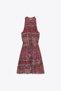 PATCHWORK PRINT MINI DRESS WITH BELT - Zara фото 14