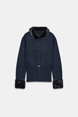 CONTRAST KNIT FAUX FUR CARDINGAN - Zara фото 6