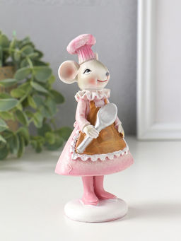 Фигурка полистоун «Мышка-поварёнок в розовом платье и колпаке, с ложкой», 6×4.5×13 см