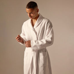 Халат вафельный мужской SL HOME: Waffle «Блан де Блан», размер L, хлопок 100%, белый