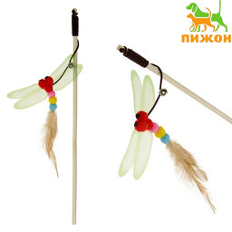 Дразнилка-удочка Стрекоза, деревянная палочка 40 см, микс цветов
