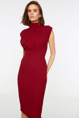 TRENDYOLMILLA Bordo Vucuda Oturan Dik Yaka Midi Kalem Etek Dokuma Elbise TWOAW20EL0311  фото 30