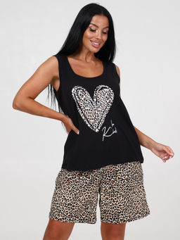 749 ПИЖАМА ЖЕНСКАЯ (шорты) (Чёрный/бежевый (леопард)) - А-дина фото 2