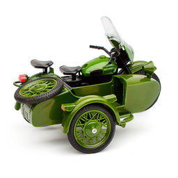Модель металл Мотоцикл с коляской, Армия России 13 см, (свет-звук,зелен.,)в коробке