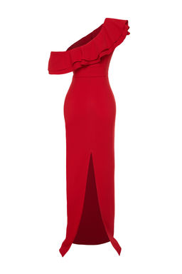 Siyah Vucudu Saran Volanl? Dokuma S?k Abiye UzunElbise TPRSS24AE00066 - Trendyolmilla фото 17