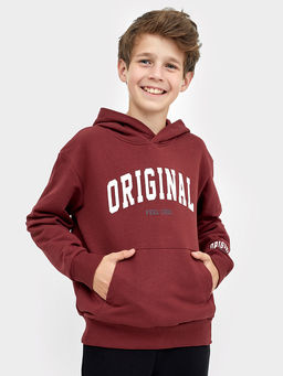 Стильное свободное худи пыльно-бордового цвета для мальчиков