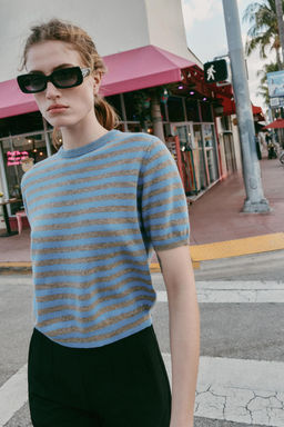 100% WOOL STRIPED SHORT SLEEVE JUMPER - Zara фото 8