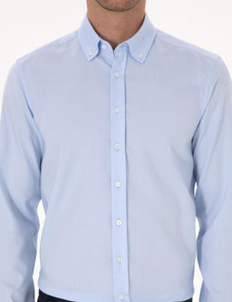 A__k Mavi Slim Fit %100 Pamuk Yakas_ D__meli Oxford G_mlek