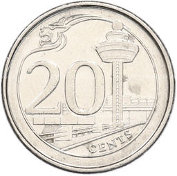Монета 20 центов 2013 года Сингапур