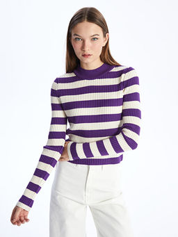 Bisiklet Yaka Renk Bloklu Uzun Kollu Kad?n Triko Kazak