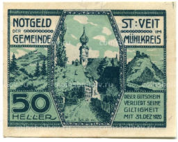 Банкнота 50 геллеров 1920 года Австрия  Санкт-Файт-им-Мюлькрайс (нотгельд)