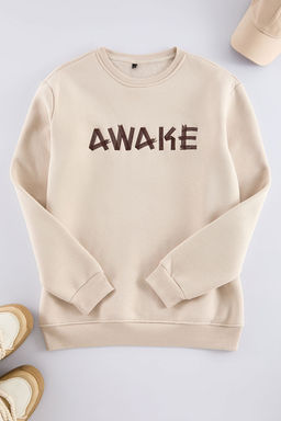 Trendyolmilla Man Tas Oversize/Genis Kesim Ici Polar/S?cak Tutan Yaz? Nak?sl? Sweatshirt TMNAW25SW00061  фото 7