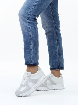 03-A1020-9 WHITE/GRAY Кроссовки женские (натуральная кожа, натуральная замша)