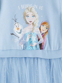 Bisiklet Yaka Frozen Bask?l? K?z ?ocuk Elbise