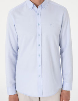 A__k Mavi Oxford Slim Fit Kolay _t_lenebilir G_mlek
