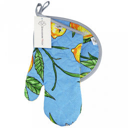 Кухонный комплект "Лимон, вид 4": прихватка-варежка 15х30см + прихватка 20х25см форма "Капелька", рогожка 171г/м2, хлопок 100%, наполнитель - ватин 280г/м2, на пластмассовом подвесе, "Домашняя мода" (Россия)