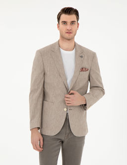 A__k Kahverengi Ex. Slim Fit Keten Kar___ml_ Ceket