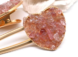 Зажим для волос Сердце с клубничным кварцем 7,5*3,3*2см