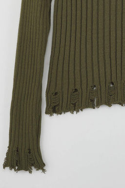 Haki K?sa/Crop Etek Ucu Ak?tma Detayl? Triko Kazak TWOAW26KZ00102