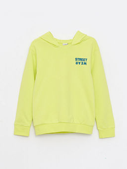 Kap??onlu Bask?l? Uzun Kollu Erkek ?ocuk Sweatshirt