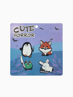 Набор значков (4 шт.) Опасные зверюшки, цветной в чёрном металле