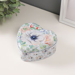 Набор шкатулок для хранения мелочей, украшений Сердце. Цветы, 3 шт., металл, 10.5?12?5 см