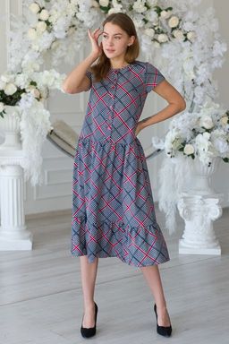 Платье женское из кулирки Кармелита серая клетка - Амадэль фото 4