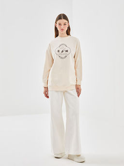 Bisiklet Yaka Bask?l? Kad?n Sweatshirt Tunik