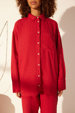 K?rm?z? %100 Keten Oversize Gomlek TWOSS23GO00443
