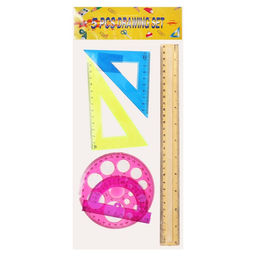 Набор геометрический, чертежный, блистер: линейка 30 см, 2 треугольника, транспортир, трафарет окружности, МИКС