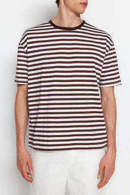 TRENDYOL MAN Siyah Oversize/Genis Kesim Cizgili K?sa Kol T-Shirt TMNSS20TS0511 - Trendyolmilla фото 20