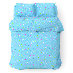 Постельное белье, комплект 1,5 спальный "Треугольники, бирюза", 4 предмета: пододеяльник 145х215см, простыня 150х215см, 2 наволочки 70х70см с клапаном-запахом, бязь "Комфорт" 121г/м2, хлопок 100%, упаковка "классическая" ПВХ 32х41х2,5см, "Домашняя мо