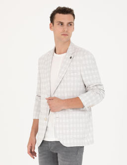 A__k Gri Pamuk Kar___ml_ Slim Fit Ekose Ceket