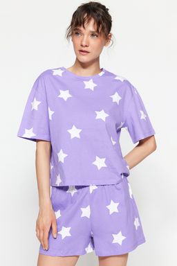 Trendyolmilla Cok Renkli %100 Pamuklu Y?ld?z Desenli Sortlu Orme Pijama Tak?m? THMSS22PT0501  фото 2
