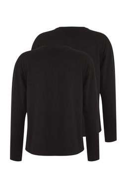 TRENDYOLMILLA Siyah-Beyaz 2li Paket %100 Suprem Oversize/Genis Kesim Orme T-Shirt TWOAW25TS00004 фото 2