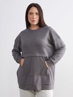 B?y?k Beden Bisiklet Yaka Kad?n Sweatshirt Tunik