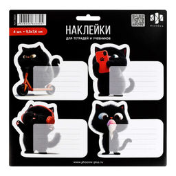 Наклейки бумажные для подписи, 210х250 мм, арт. 70434 / 200 ЧЁРНЫЙ КОТ (5 листов в наборе, размер л